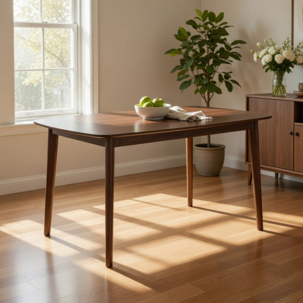 Benjara Goko Dining Table, 59 Inch Brown Wood Top, Round Tapered Legs
