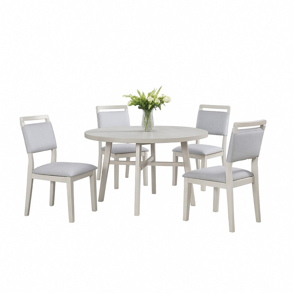 Benjara Bovo Dining Chair Set of 2, Dove Gray, Driftwood White Wood
