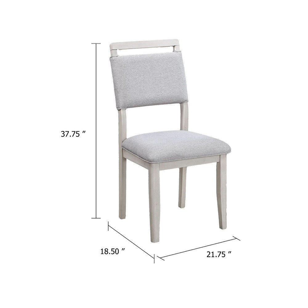 Benjara Bovo Dining Chair Set of 2, Dove Gray, Driftwood White Wood
