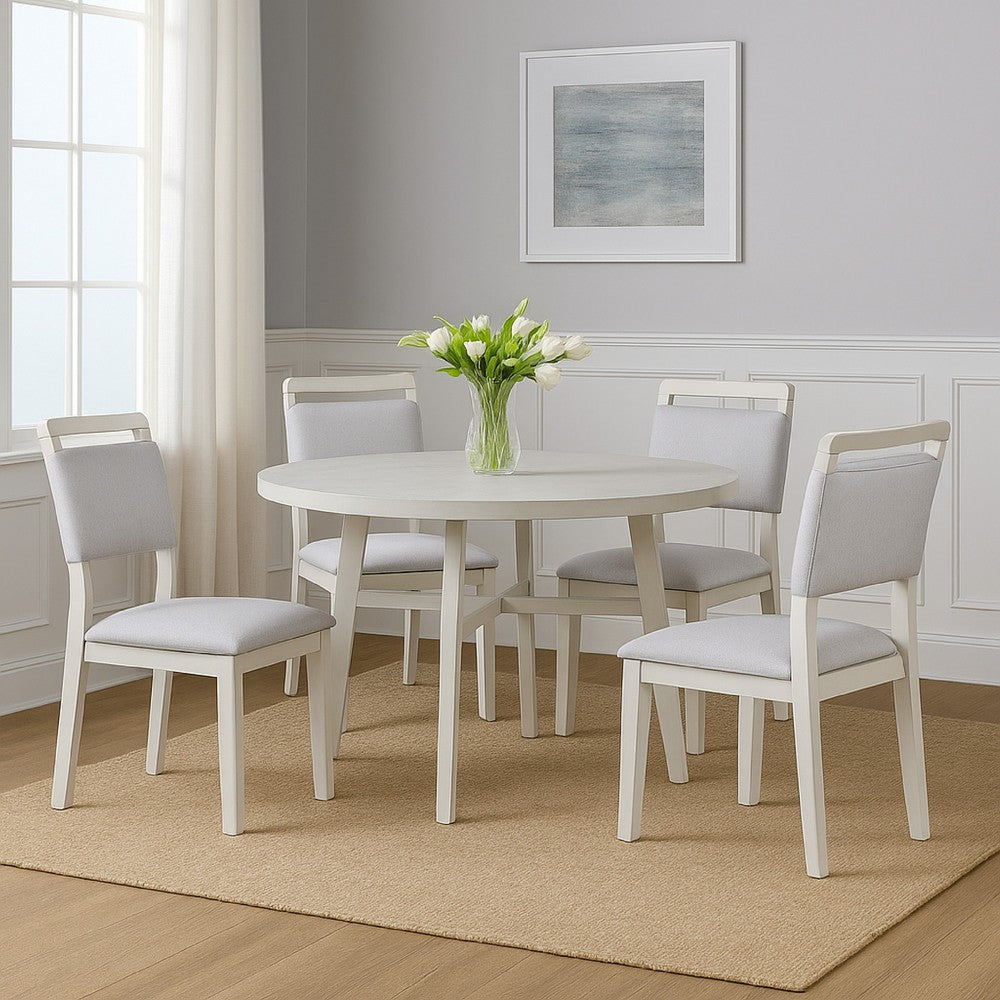 Benjara Bovo Dining Chair Set of 2, Dove Gray, Driftwood White Wood