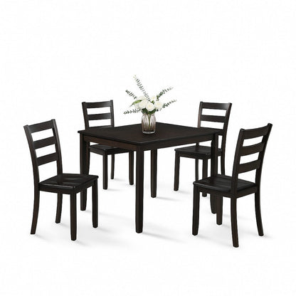 Benjara Hamo 5pc Dining Table And 4 Chairs Set, Espresso Brown, Ladder Backrest
