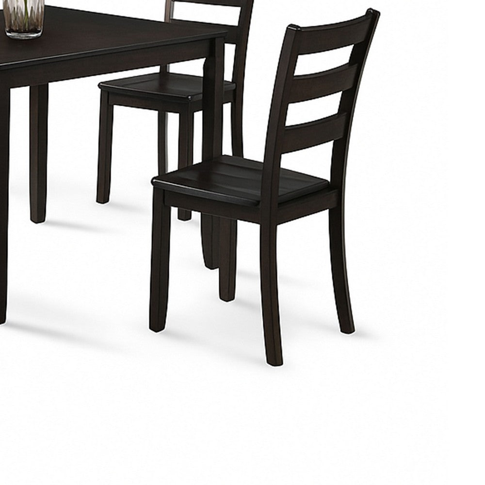 Benjara Hamo 5pc Dining Table And 4 Chairs Set, Espresso Brown, Ladder Backrest