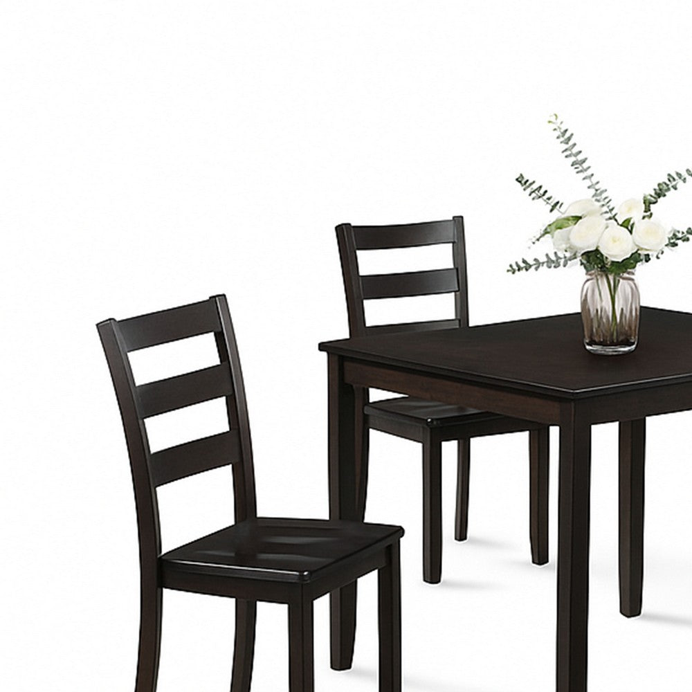 Benjara Hamo 5pc Dining Table And 4 Chairs Set, Espresso Brown, Ladder Backrest