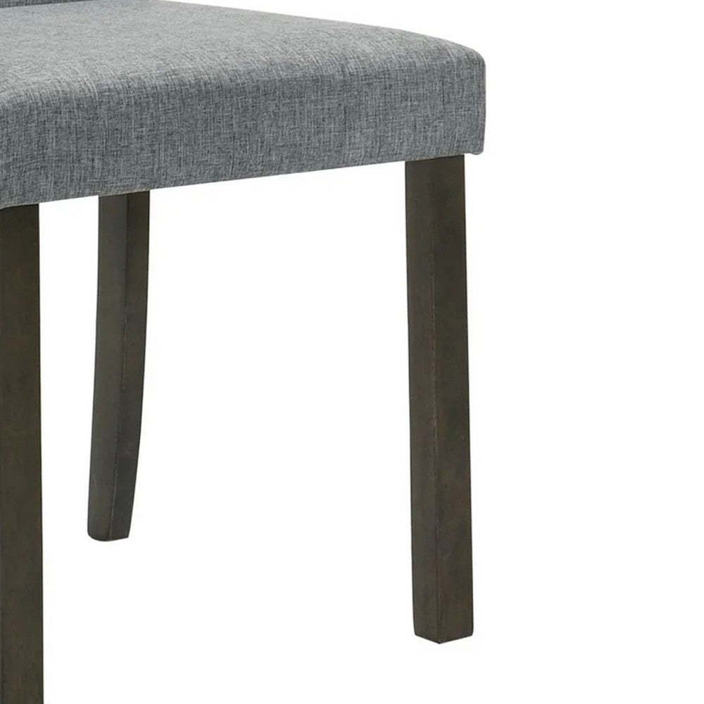 Benjara Muly Side Dining Chair Set of 4, Fabric Seating, Gray Brown Wood