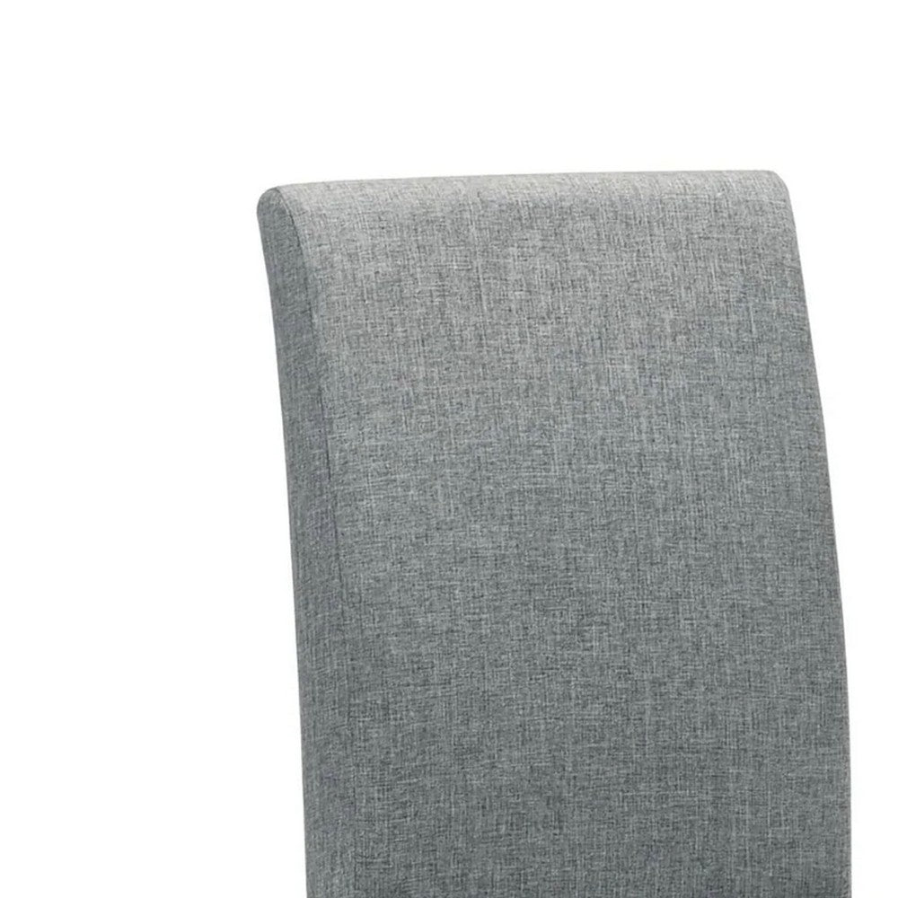 Benjara Muly Side Dining Chair Set of 4, Fabric Seating, Gray Brown Wood