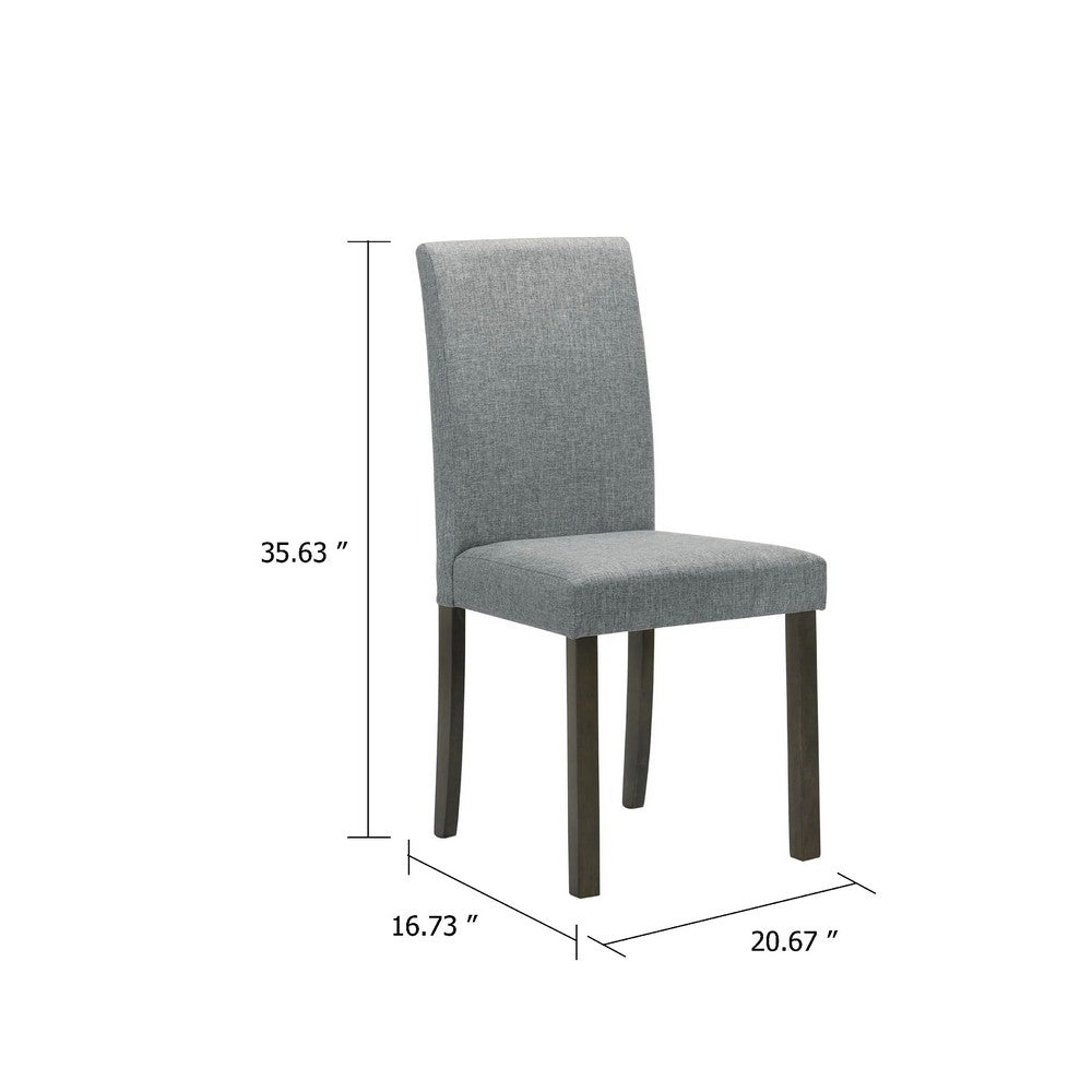 Benjara Muly Side Dining Chair Set of 4, Fabric Seating, Gray Brown Wood