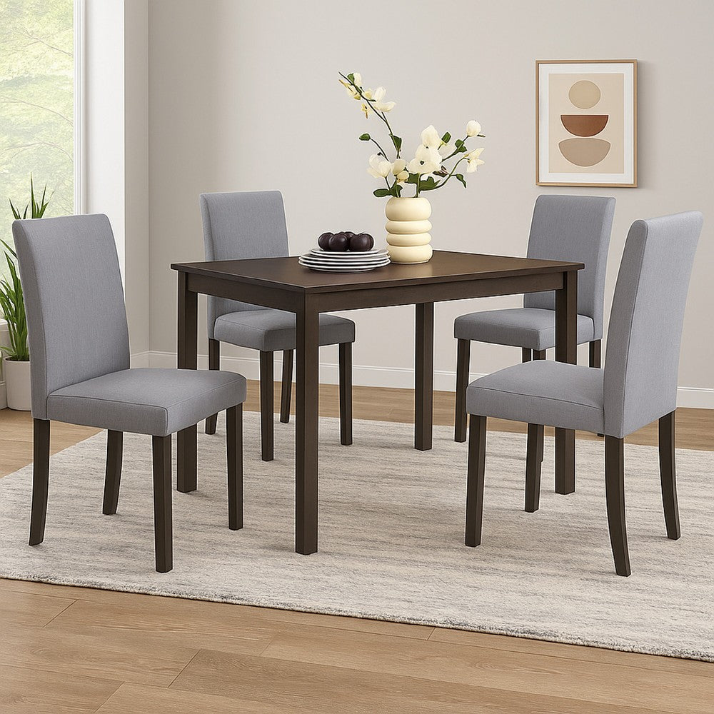 Benjara Muly Dining Table, 43 Inch Rectangular Top, Gray-Brown Wood Legs