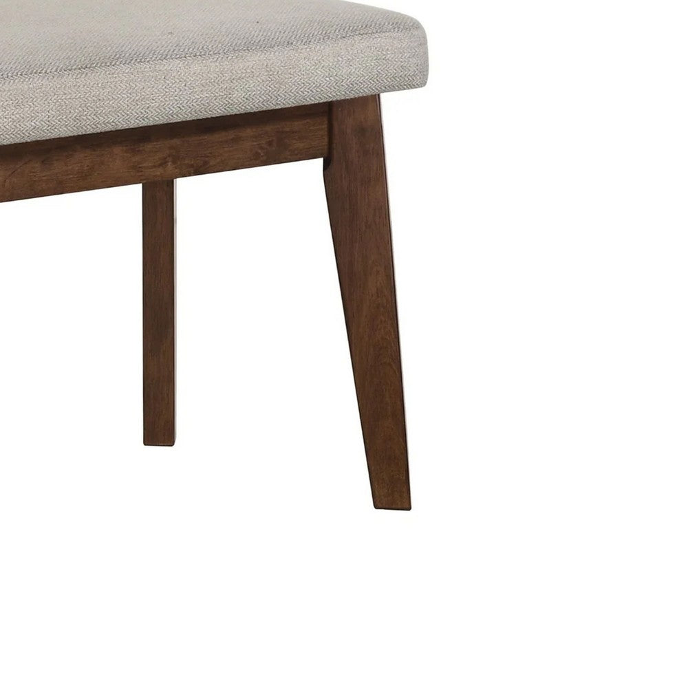 Benjara Lere Dining Bench, Beige Fabric, 45 Inch Antique Style Brown Wood