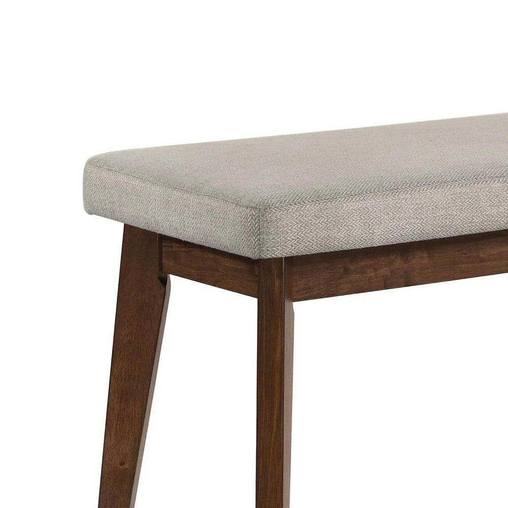 Benjara Lere Dining Bench, Beige Fabric, 45 Inch Antique Style Brown Wood