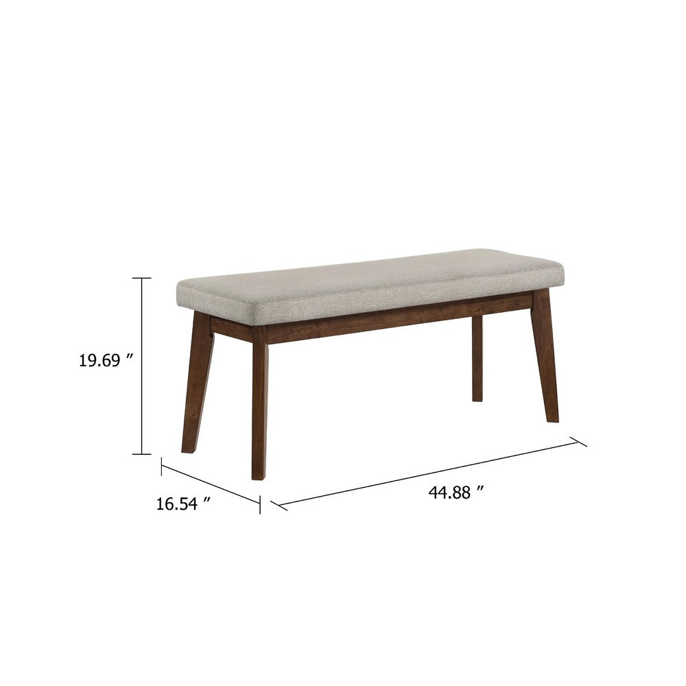 Benjara Lere Dining Bench, Beige Fabric, 45 Inch Antique Style Brown Wood