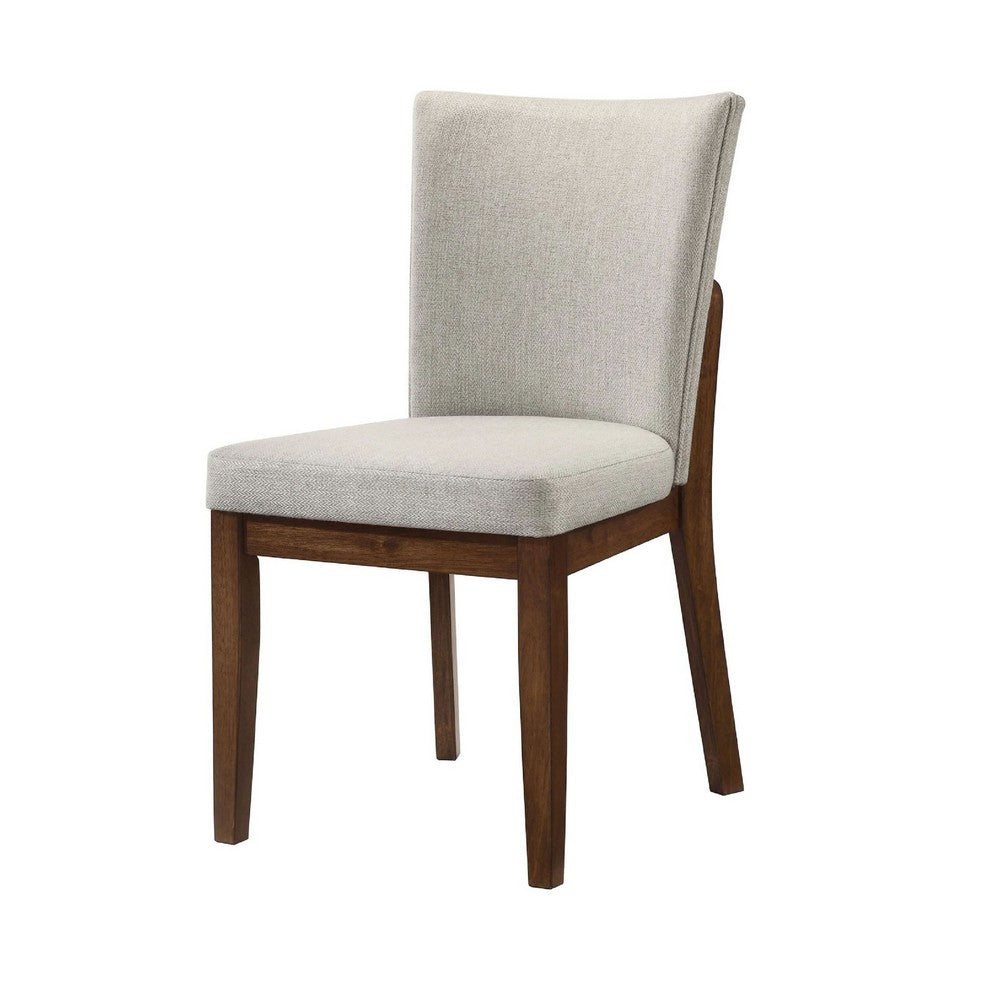 Benjara Lere Dining Chair Set of 2, Beige Fabric, Antique Style Brown Wood