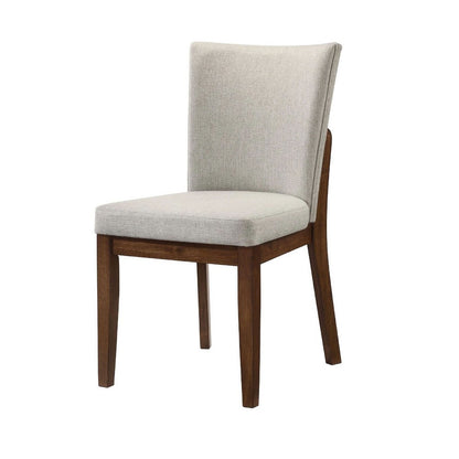 Benjara Lere Dining Chair Set of 2, Beige Fabric, Antique Style Brown Wood
