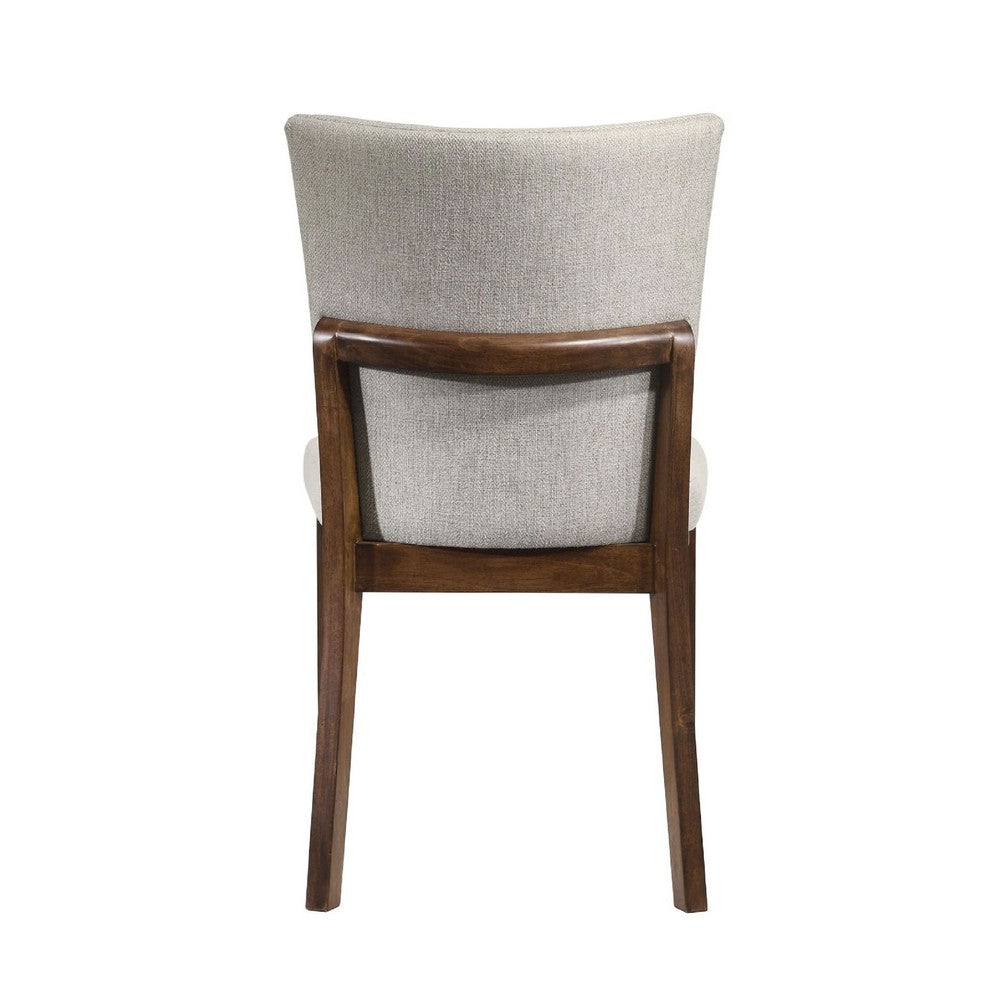 Benjara Lere Dining Chair Set of 2, Beige Fabric, Antique Style Brown Wood