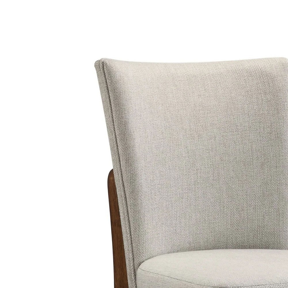 Benjara Lere Dining Chair Set of 2, Beige Fabric, Antique Style Brown Wood