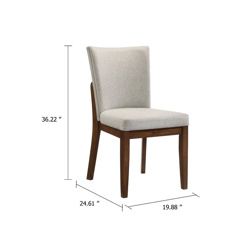 Benjara Lere Dining Chair Set of 2, Beige Fabric, Antique Style Brown Wood