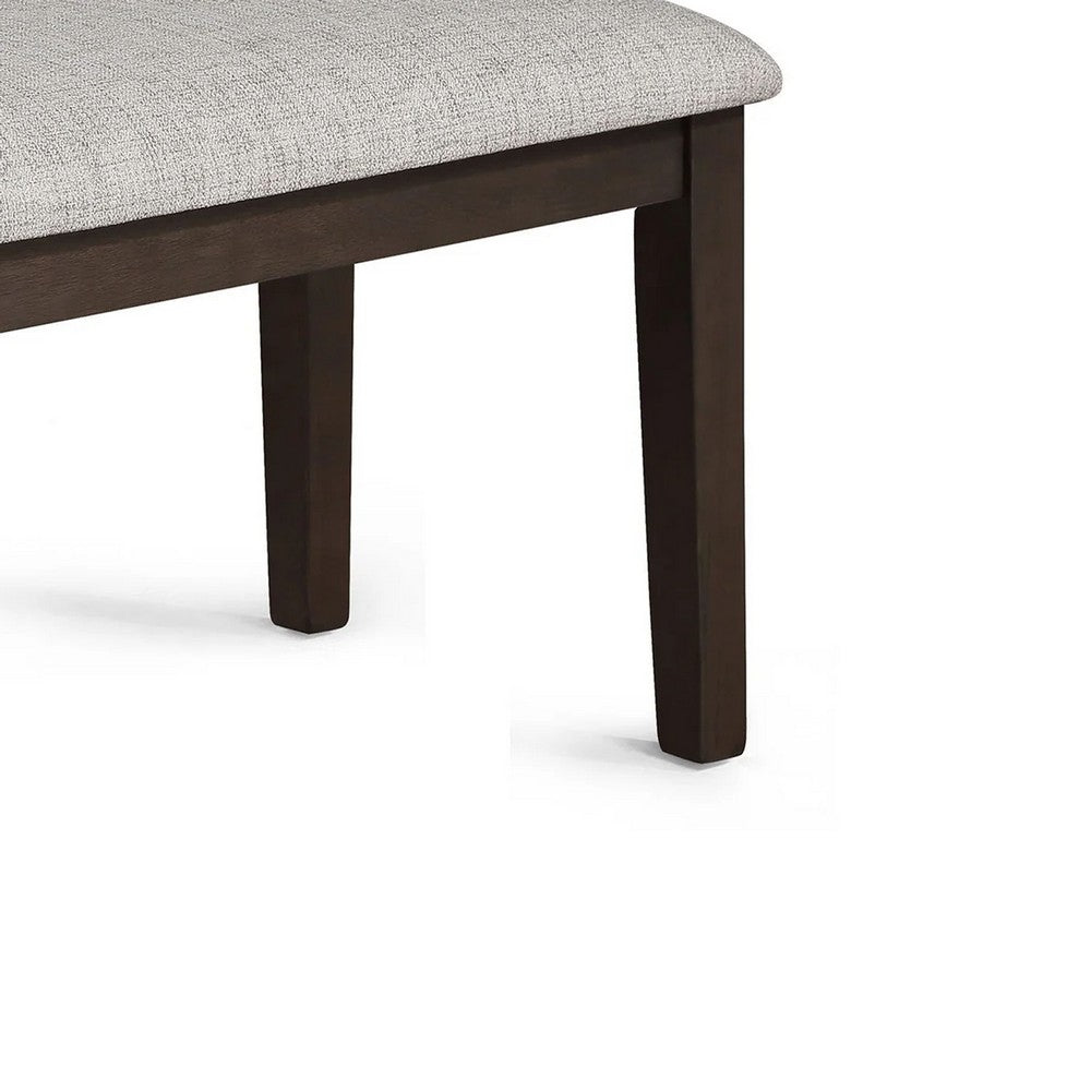 Benjara Wogy Dining Bench, Off White Fabric, Brown Wood Legs, 46 Inch