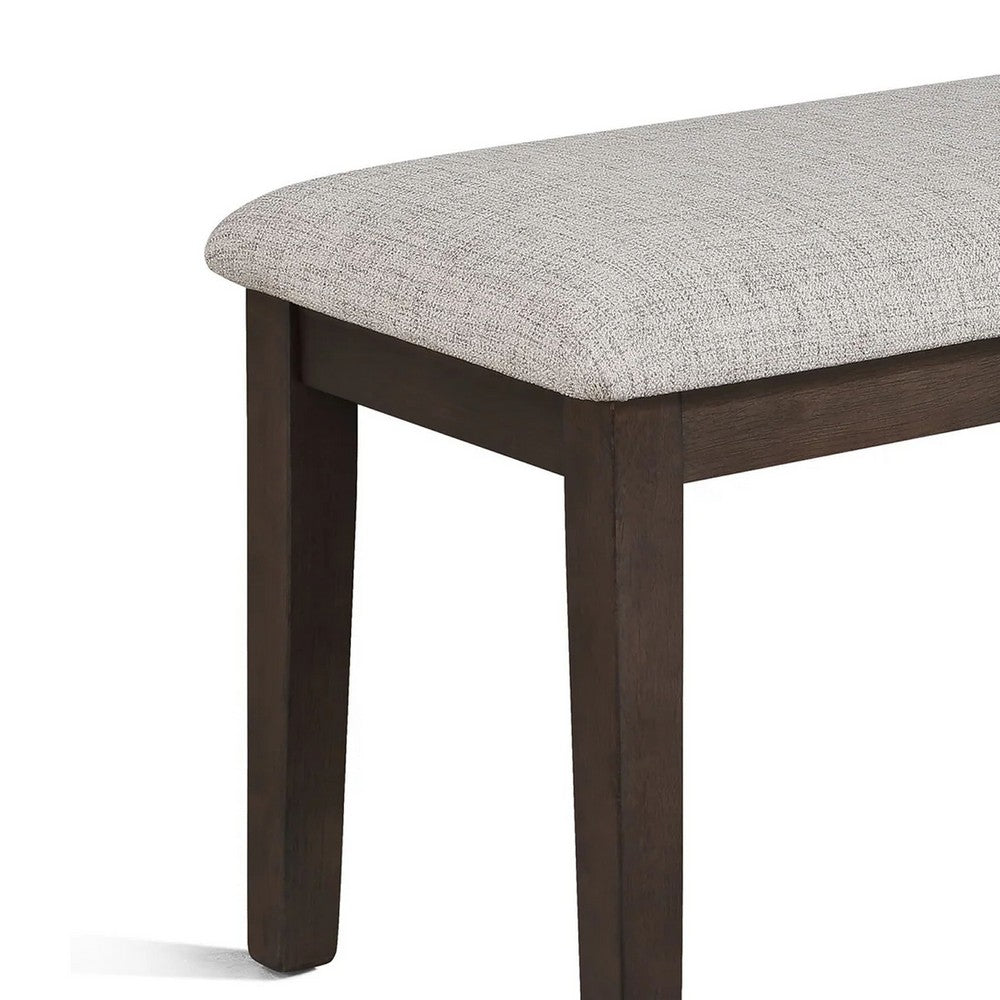 Benjara Wogy Dining Bench, Off White Fabric, Brown Wood Legs, 46 Inch