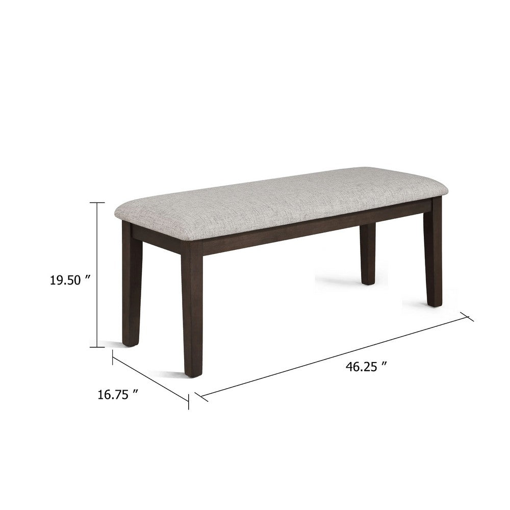 Benjara Wogy Dining Bench, Off White Fabric, Brown Wood Legs, 46 Inch