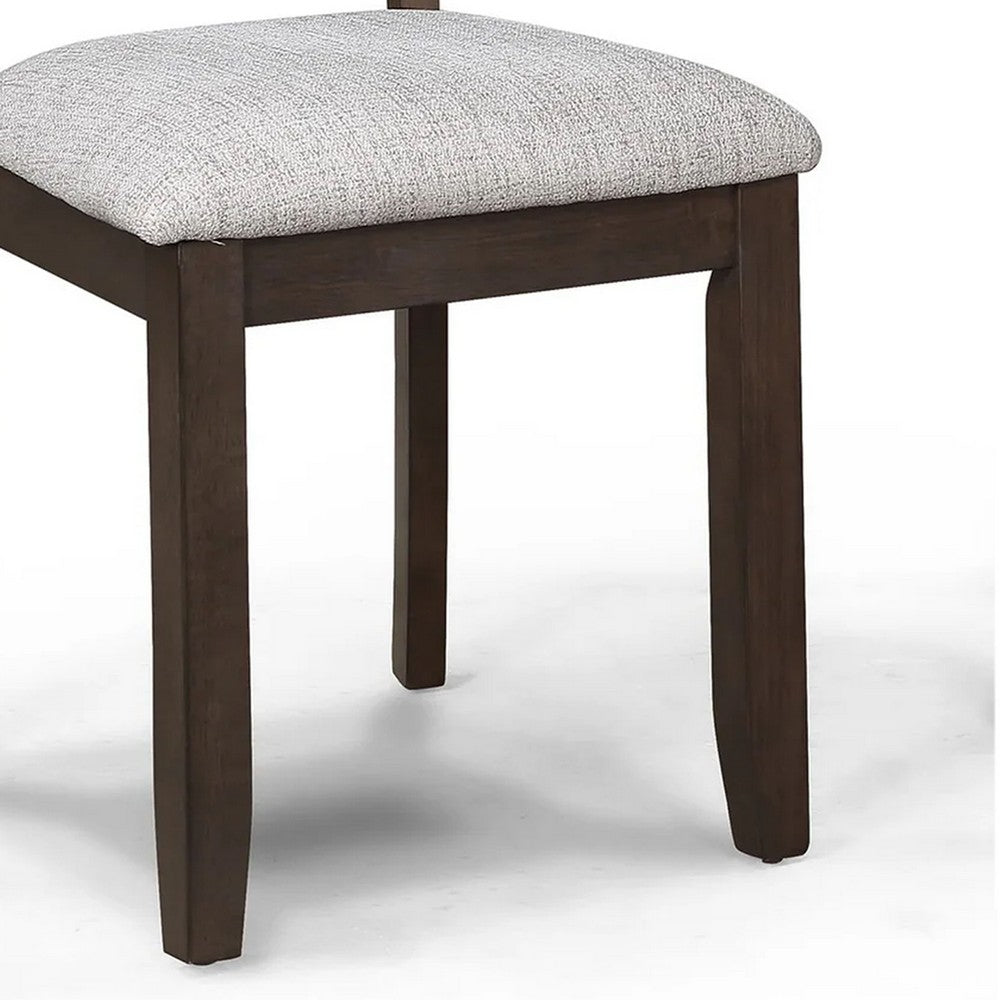 Benjara Wogy Side Dining Chair Set of 2, Brown Wood Ladder Backrest, Off White Seats