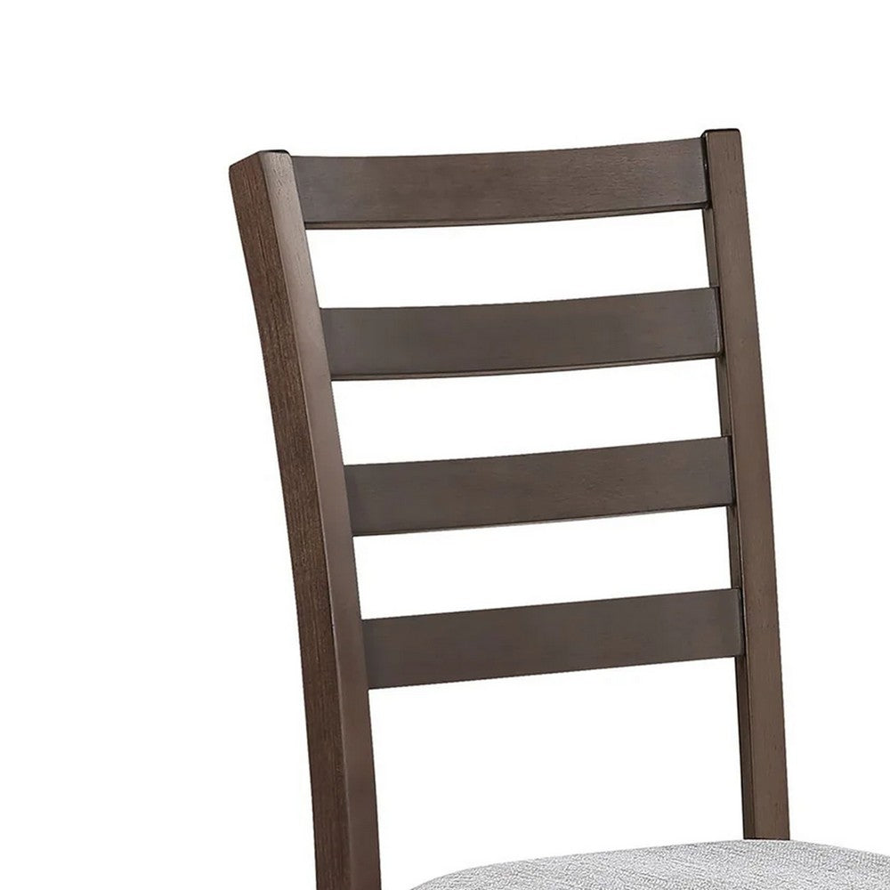 Benjara Wogy Side Dining Chair Set of 2, Brown Wood Ladder Backrest, Off White Seats