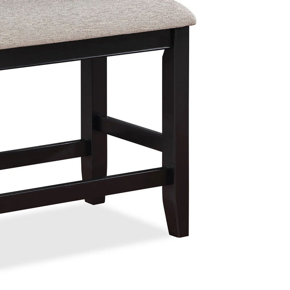 Benjara Filu Counter Height Dining Bench, Black Wood, Light Gray Linen, 40 Inch