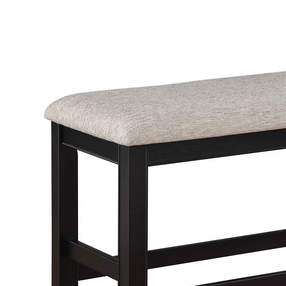 Benjara Filu Counter Height Dining Bench, Black Wood, Light Gray Linen, 40 Inch