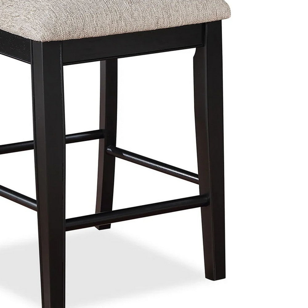 Benjara Filu Counter Height Chair Set of 2, Black Wood Frame, Gray Linen Seat