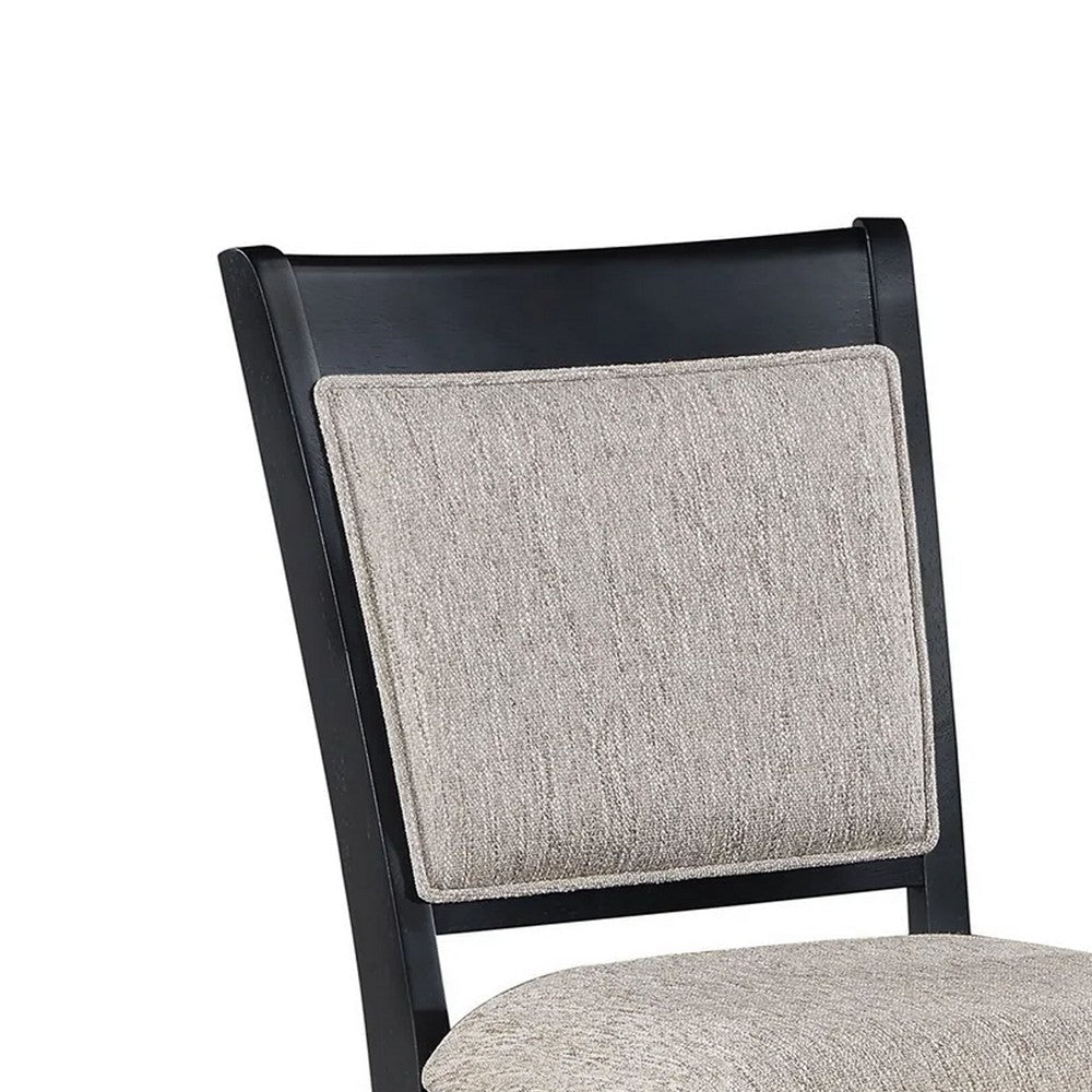 Benjara Filu Counter Height Chair Set of 2, Black Wood Frame, Gray Linen Seat