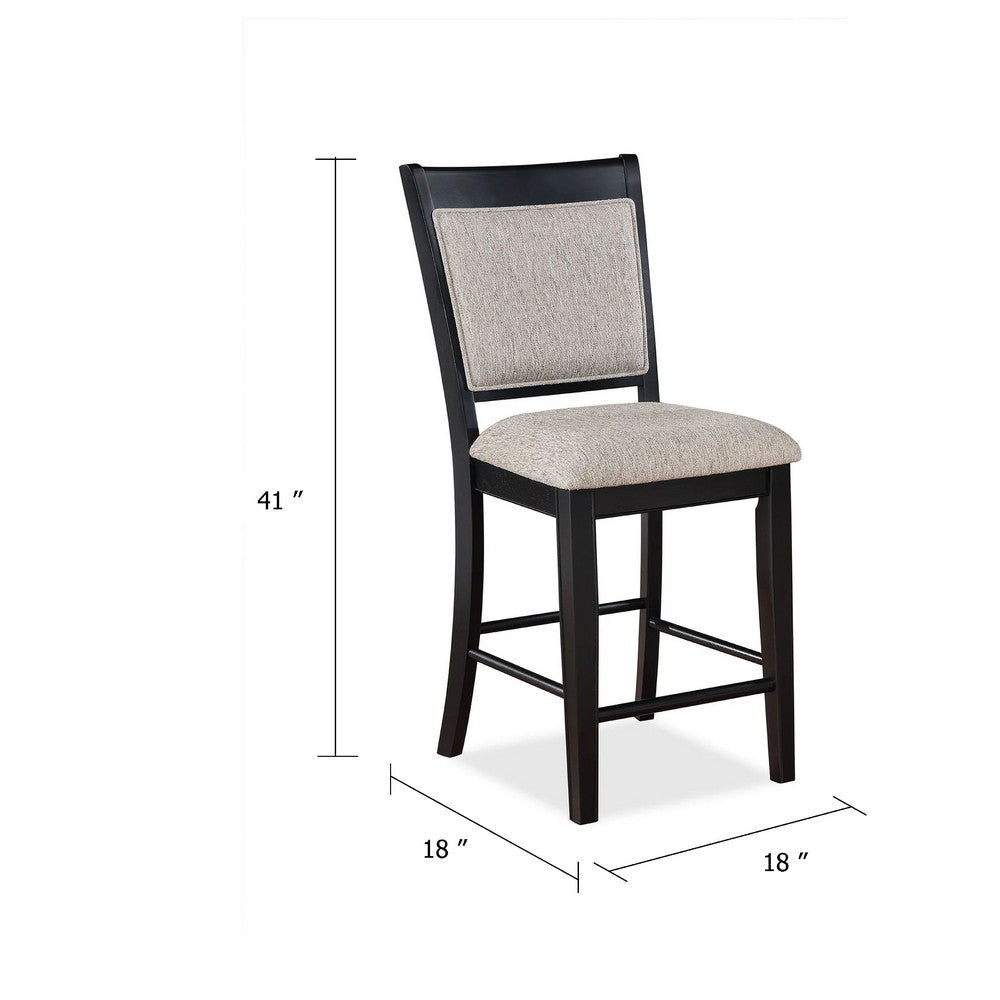 Benjara Filu Counter Height Chair Set of 2, Black Wood Frame, Gray Linen Seat