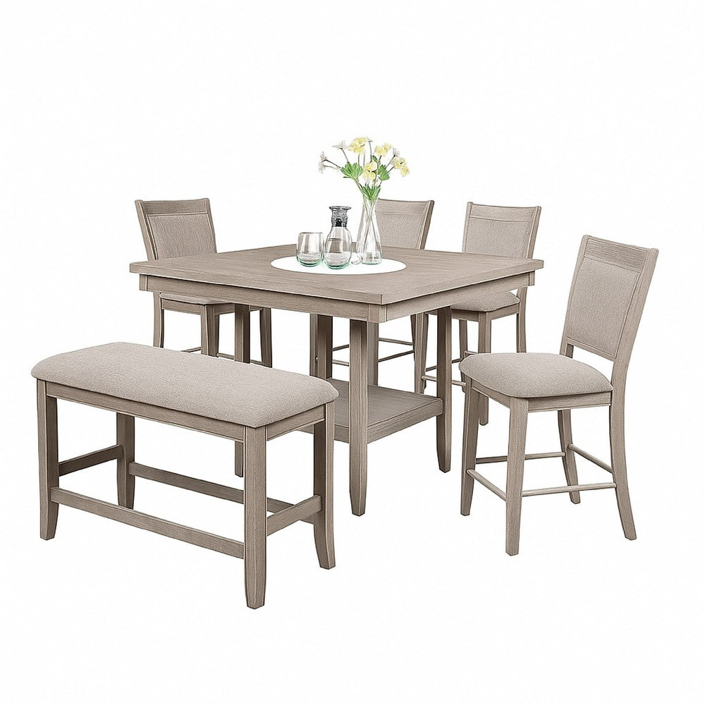 Benjara Filu Counter Height Dining Bench, 40 Inch White Oak Wood, Light Gray