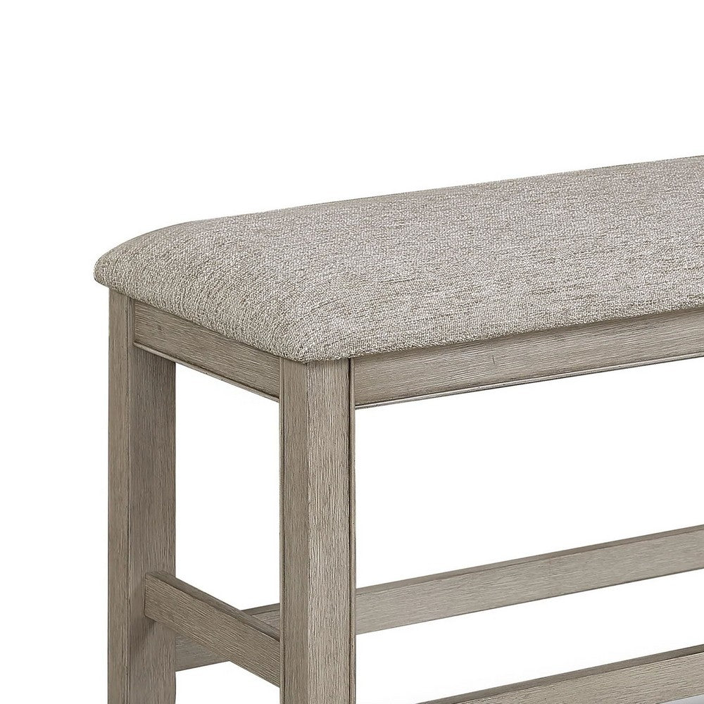 Benjara Filu Counter Height Dining Bench, 40 Inch White Oak Wood, Light Gray