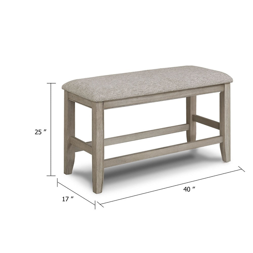 Benjara Filu Counter Height Dining Bench, 40 Inch White Oak Wood, Light Gray