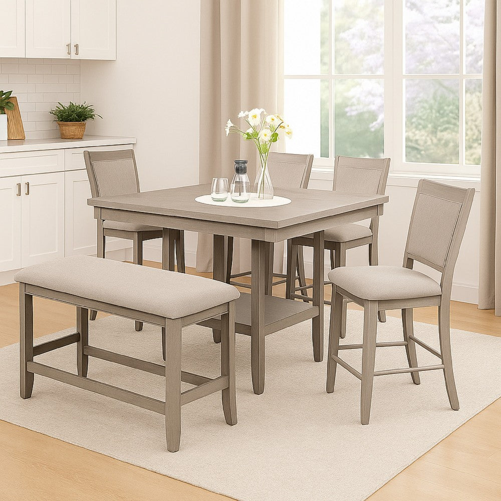 Benjara Filu Counter Height Dining Bench, 40 Inch White Oak Wood, Light Gray