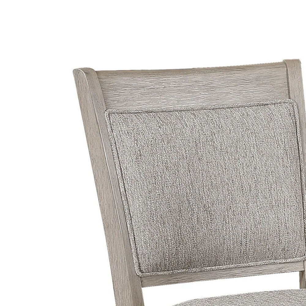 Benjara Filu Counter Height Chair Set of 2, White Oak Wood, Light Gray Fabric