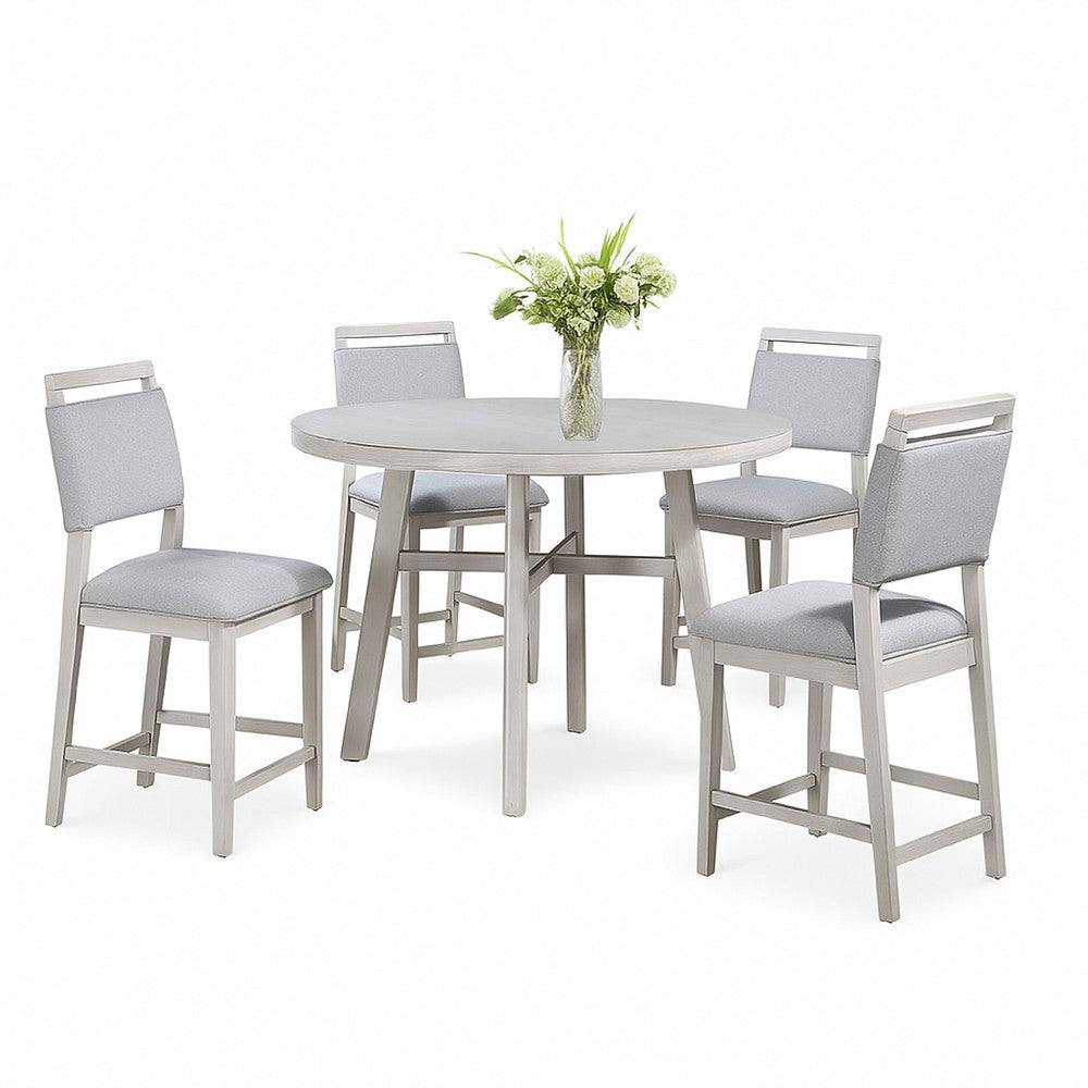 Benjara Bovo Counter Height Dining Chair Set of 2, Dove Gray, White Wood
