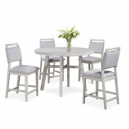 Benjara Bovo Counter Height Dining Chair Set of 2, Dove Gray, White Wood