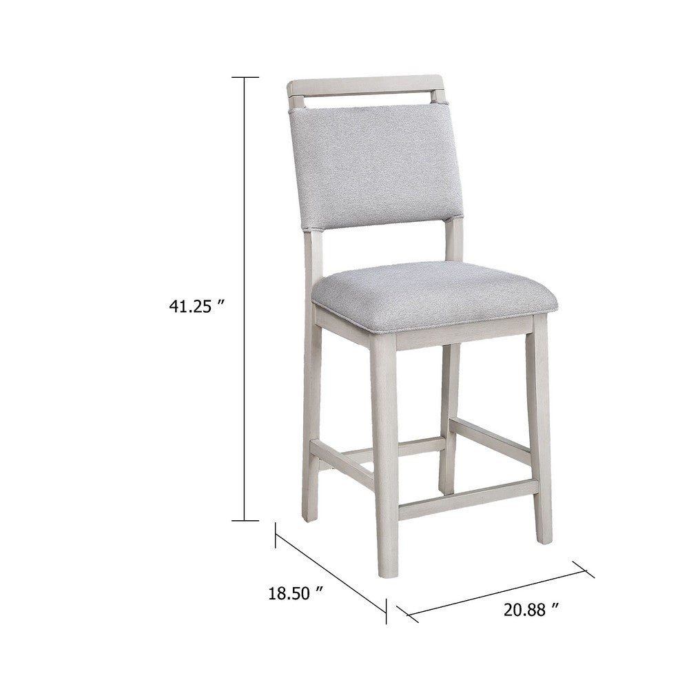 Benjara Bovo Counter Height Dining Chair Set of 2, Dove Gray, White Wood