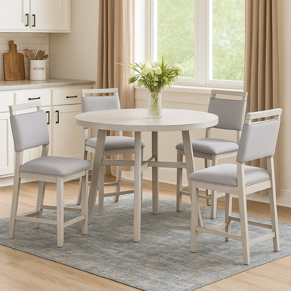 Benjara Bovo Counter Height Dining Chair Set of 2, Dove Gray, White Wood