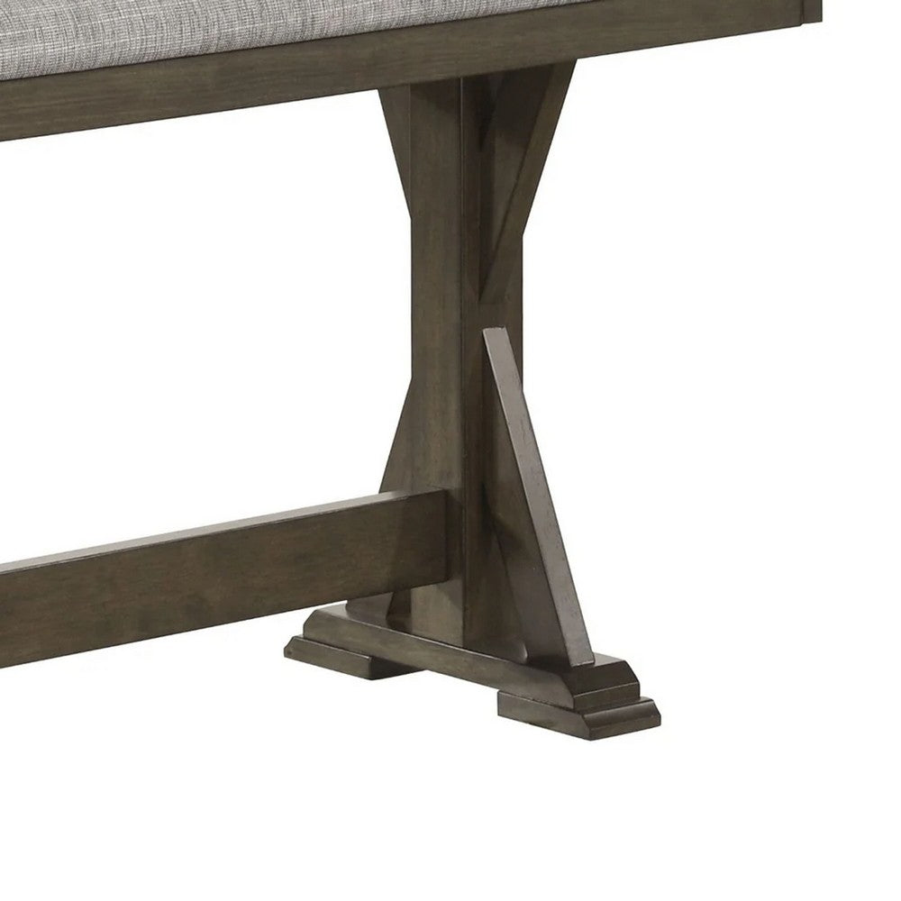 Benjara Omal Counter Height Dining Bench, Brown-Khaki Wood, Gray Fabric, 48 Inch