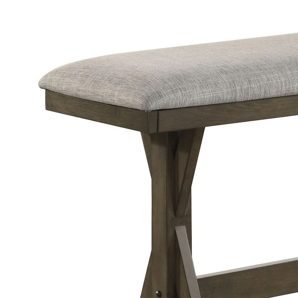 Benjara Omal Counter Height Dining Bench, Brown-Khaki Wood, Gray Fabric, 48 Inch
