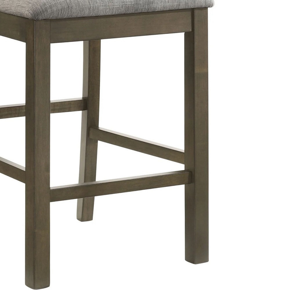 Benjara Omal Counter Height Dining Chair Set of 2, Brown Slatted Back, Gray Fabric