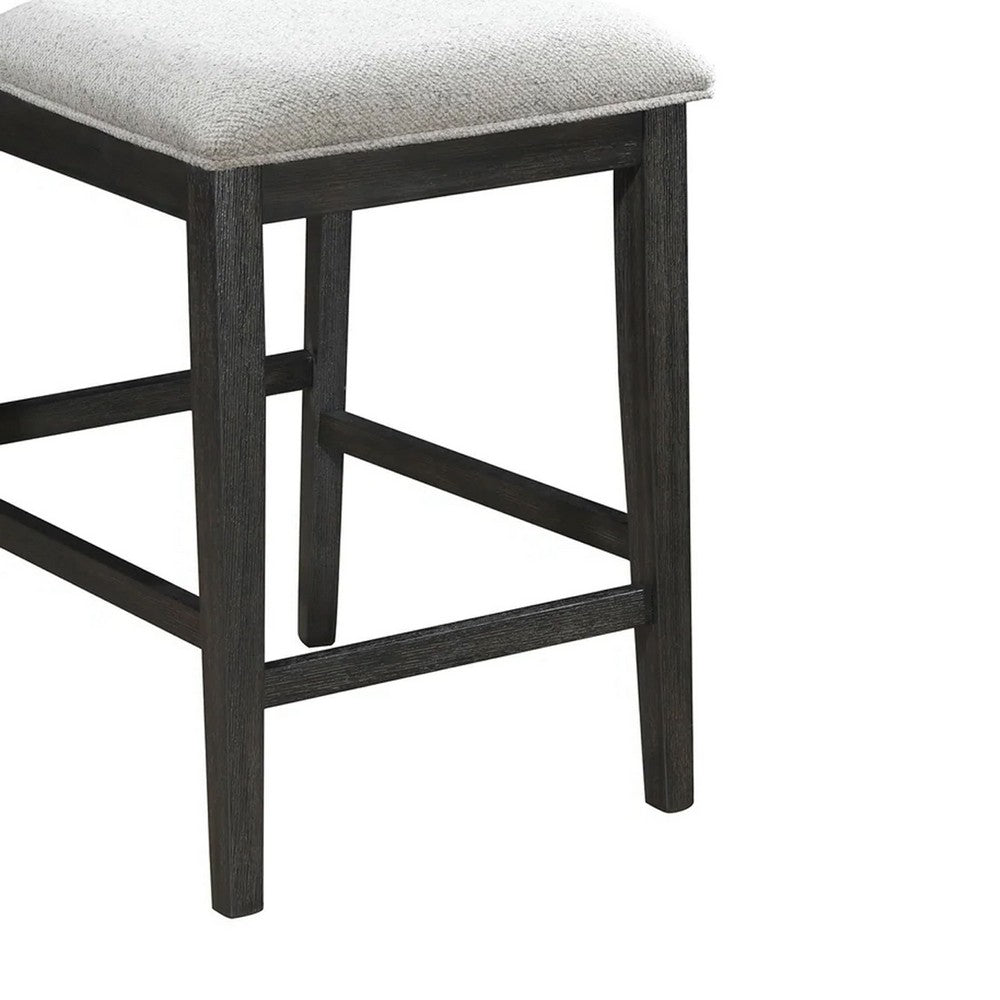 Benjara Kliu Counter Height Chair Set of 2, Light Gray Fabric, Black Wood Frame