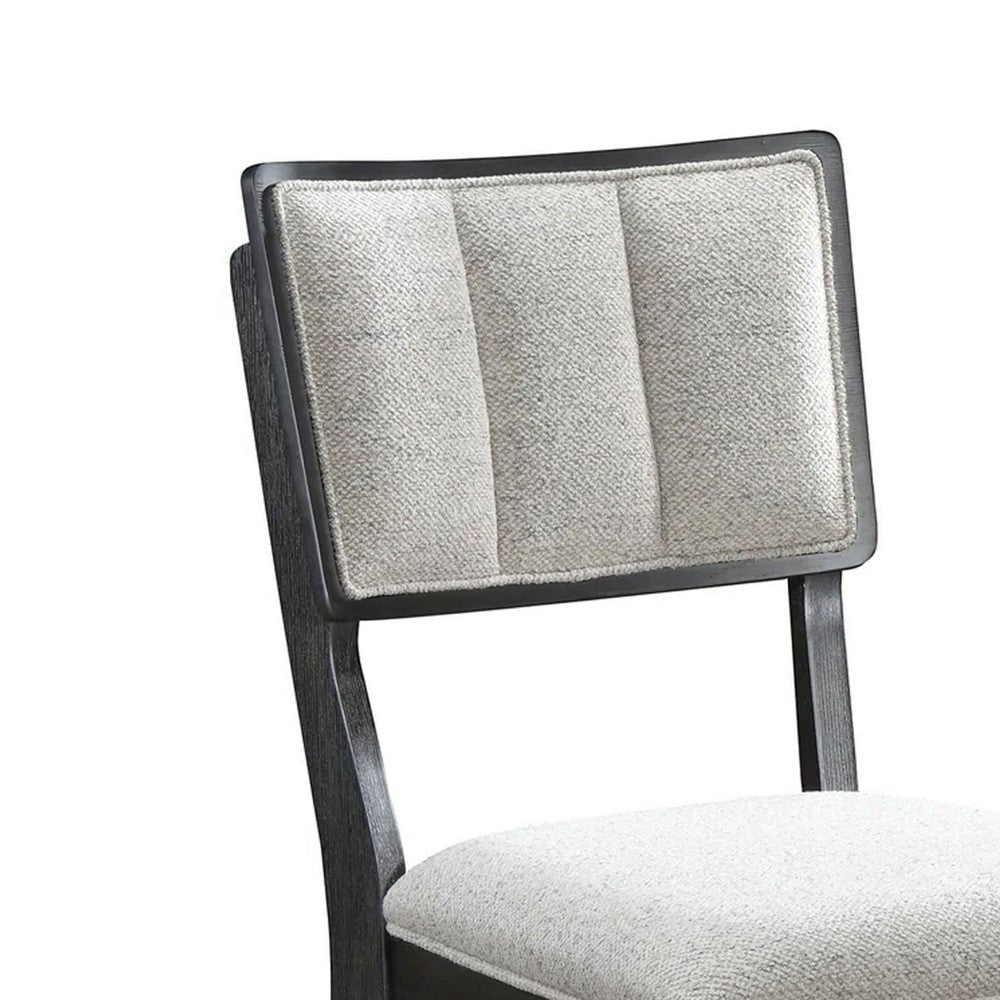Benjara Kliu Counter Height Chair Set of 2, Light Gray Fabric, Black Wood Frame