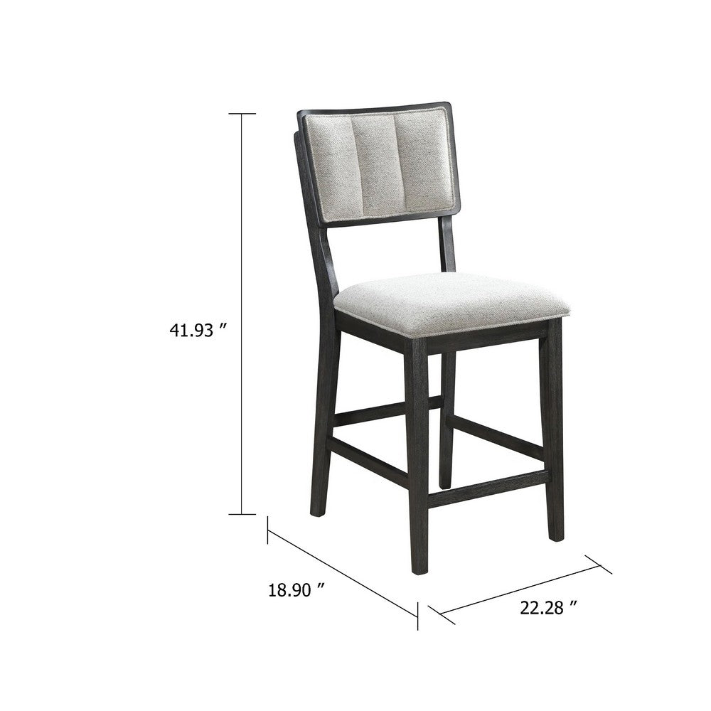 Benjara Kliu Counter Height Chair Set of 2, Light Gray Fabric, Black Wood Frame