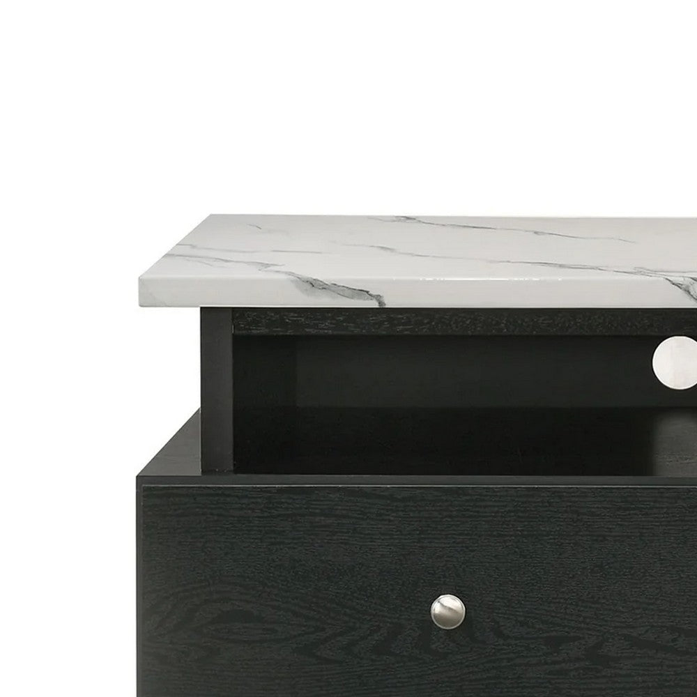 Benjara Fiaz 71 Inch TV Stand Media Cabinet, 3 Drawers w 2 Shelves, White Top