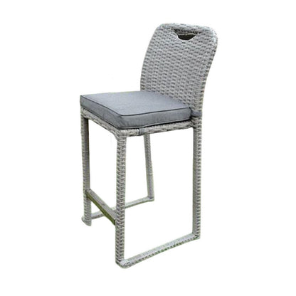 Benjara Mio Barstool Chair Set of 6, Thick Seat Cushion, Gray Wicker Frame