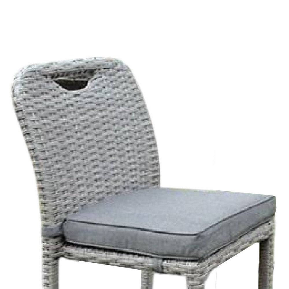 Benjara Mio Barstool Chair Set of 6, Thick Seat Cushion, Gray Wicker Frame