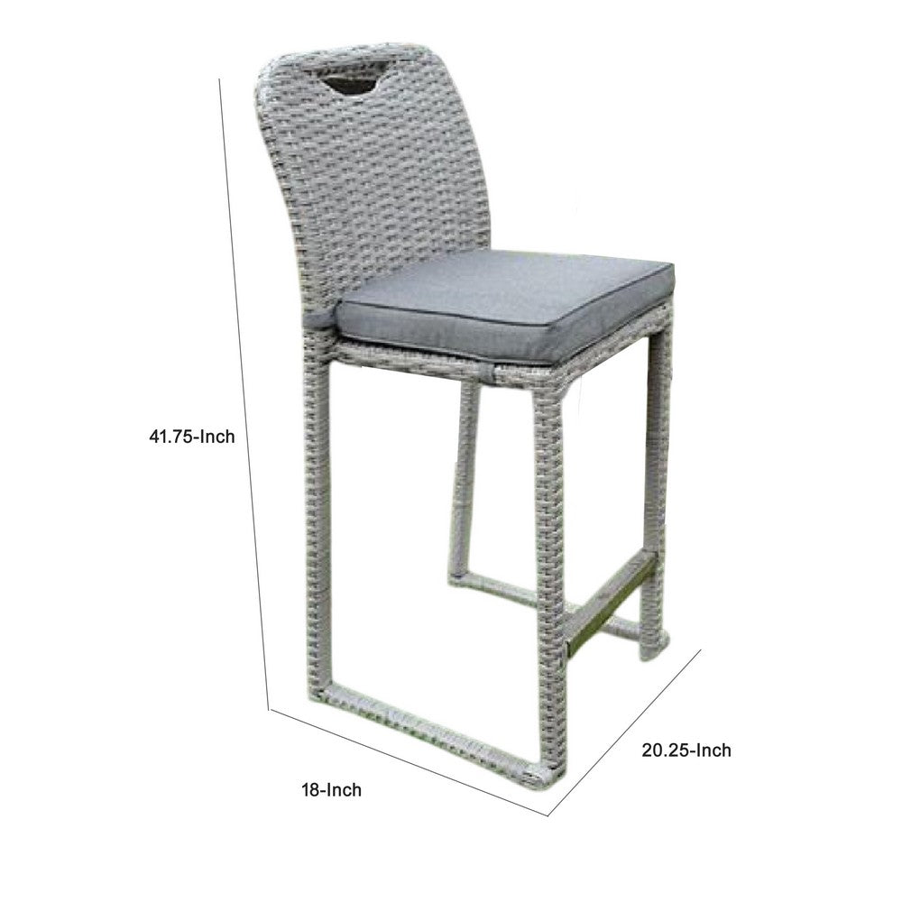Benjara Mio Barstool Chair Set of 6, Thick Seat Cushion, Gray Wicker Frame