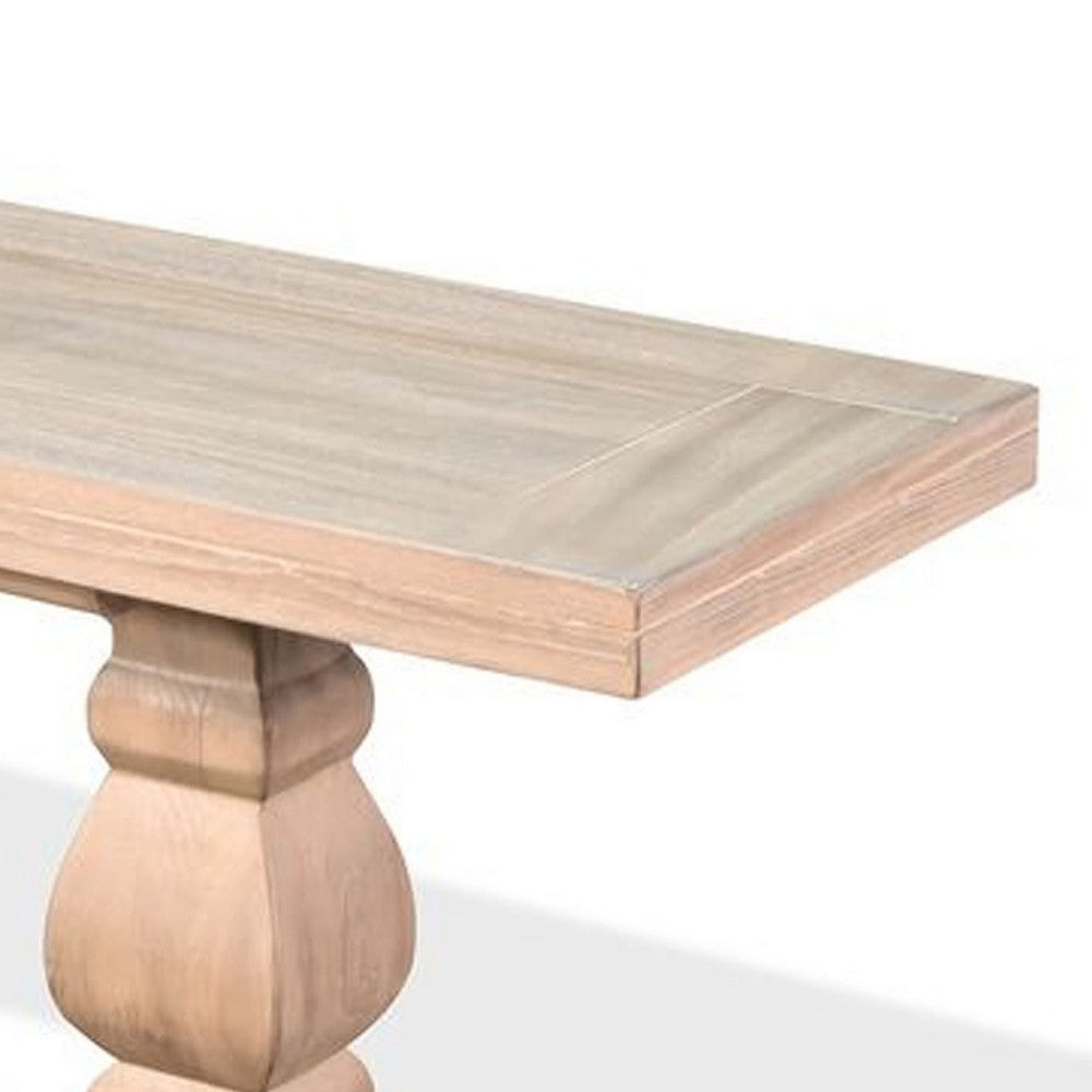 Benjara Anna Dining Bench, 60 Inch, Double Pedestal, Wheat Brown Solid Wood