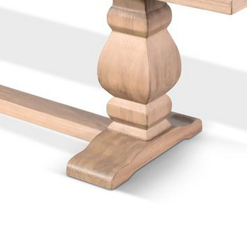Benjara Anna Dining Bench, 60 Inch, Double Pedestal, Wheat Brown Solid Wood